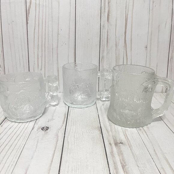 Vintage 90s McDonald's Flintstone Glass Mugs Cups Set of 3 Great Condition - Picture 1 of 14